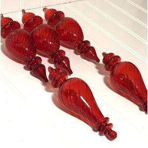 RAZ Handblown Glass Red Twist Finial Ornaments Set Of 5 Two different Designs 6”